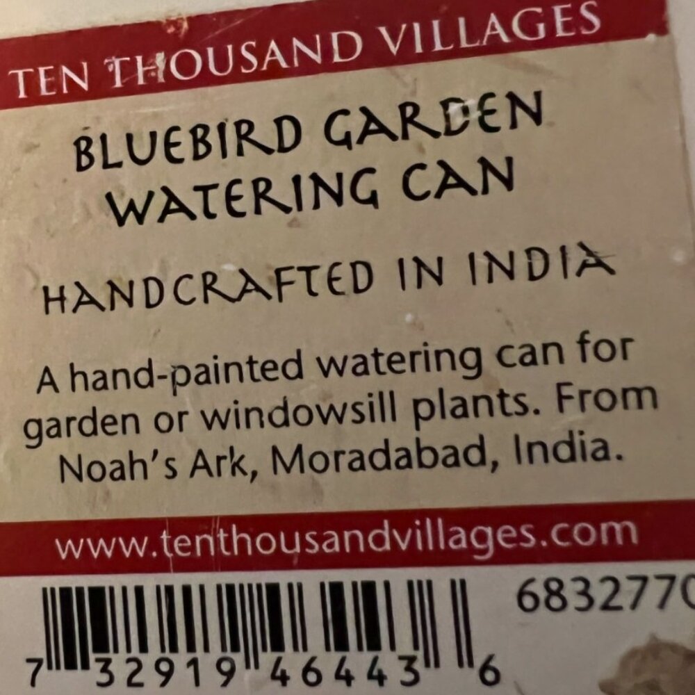 Vtg Enameled Steel Watering Can Bluebird Garden Handpainted Double-Sided India - Picture 16 of 16